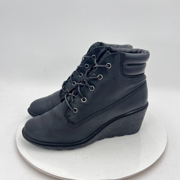 Timberland Amston Womens Size 8.5 8253A Black Leather Lace Up Wedge Ankle Boot - Picture 1 of 14